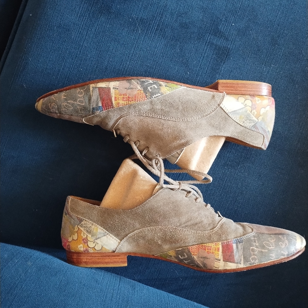 Catherine Parra Leather + Suede And Patchwork Floral Flat Shoes 38 - Picture 6 of 9